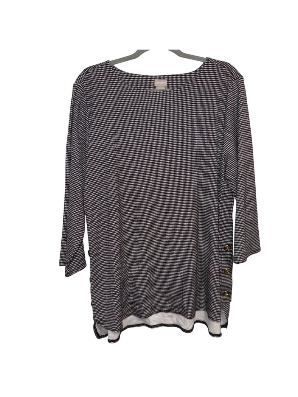 Chicos Womens Black & White Houndstooth Top W/ Gold Button Detail US Size L